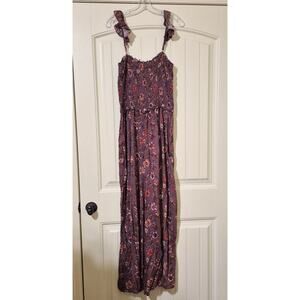 Charming Charlie Jumpsuit XL Wine Floral Boho Romance Front Slit Pant Romper